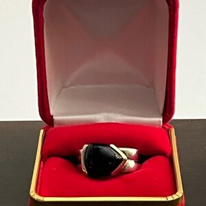 CNA Sterling Silver Onyx Ring with Gold Accents Size 7